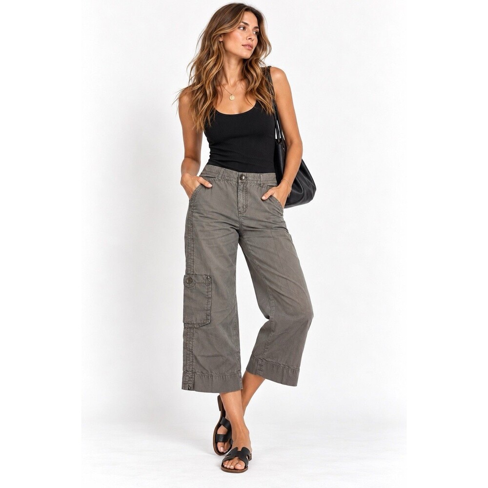 Eileen Fisher Gray Cropped Cargo Pants XS Wide Leg Utility Capri